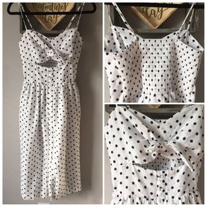 Polka Dot Knot Front Cutout Midi Dress - L - B&W
